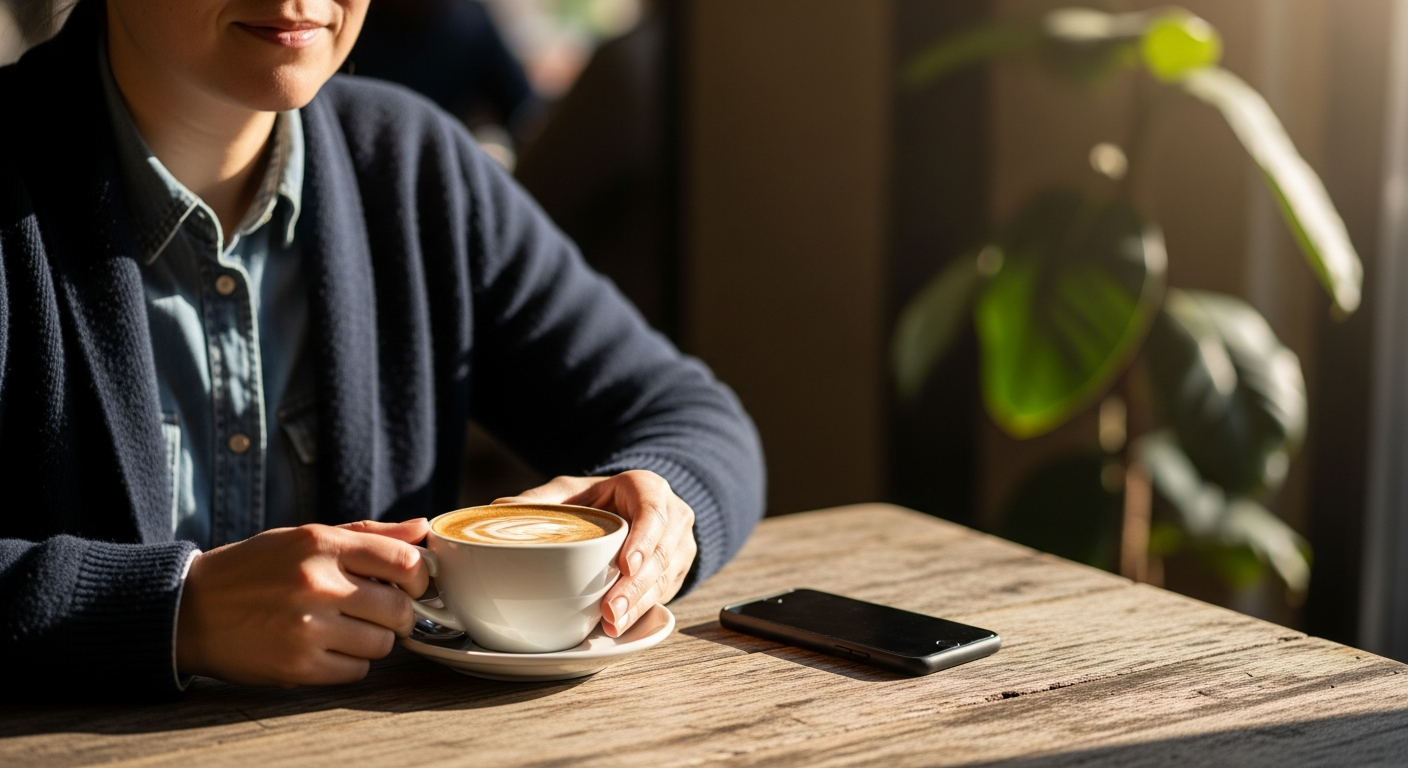 A small-business owner relaxing with a coffee while the crew runs the floor
