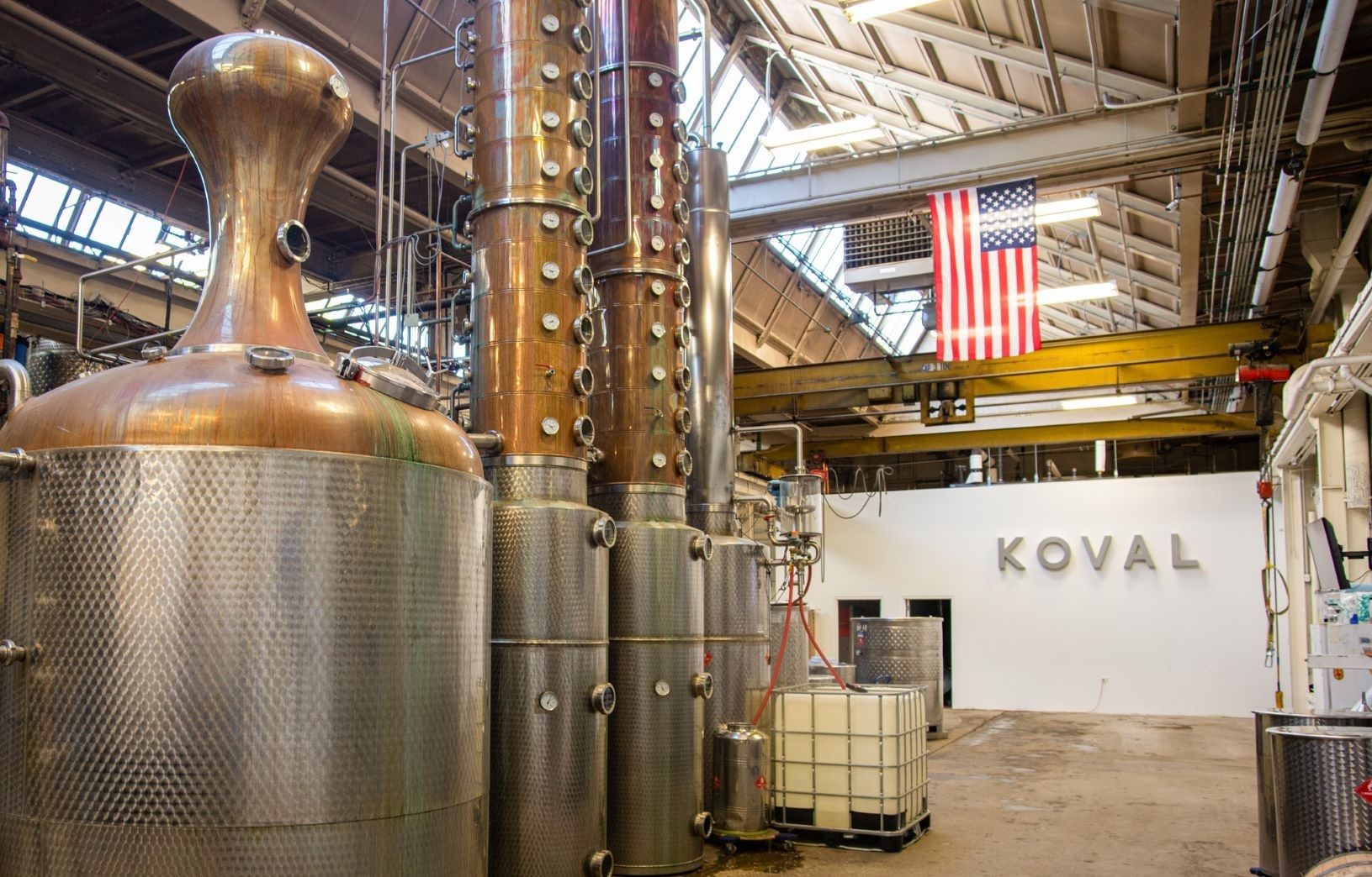 The copper still running at KOVAL Distillery in Chicago